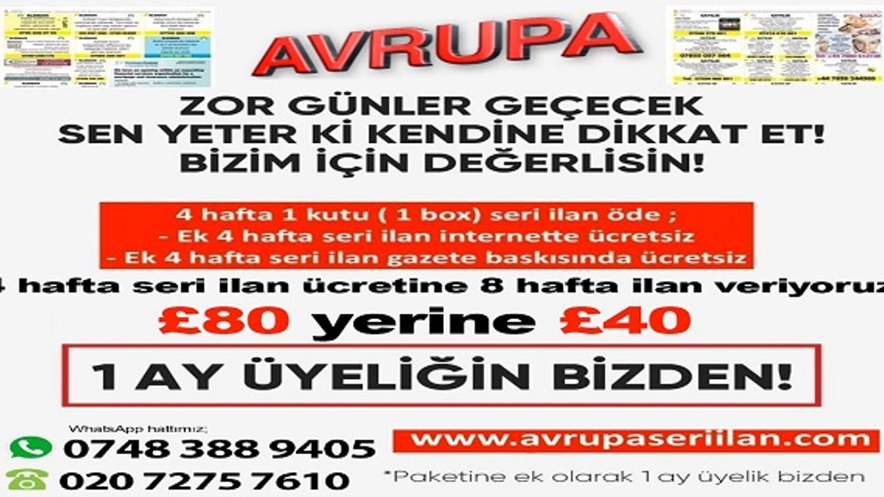 4 hafta seri ilan ücretine 8 hafta ilan veriyoruz.